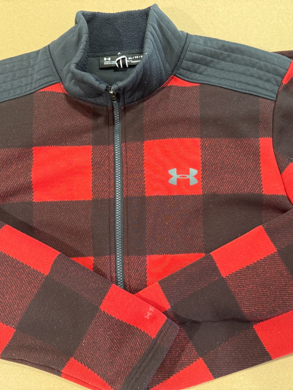 Under Armour Red and Black Plaid Zip-Front Pullover